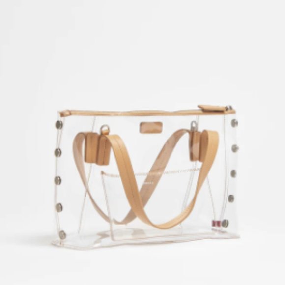 Hammitt Bags Hammitt Addie Medium Clear Tote Crossbody With Tan